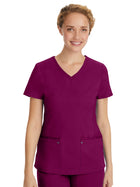Women's 2-Pocket Juliet Stylish V-Neck Top - 2245 - Wine