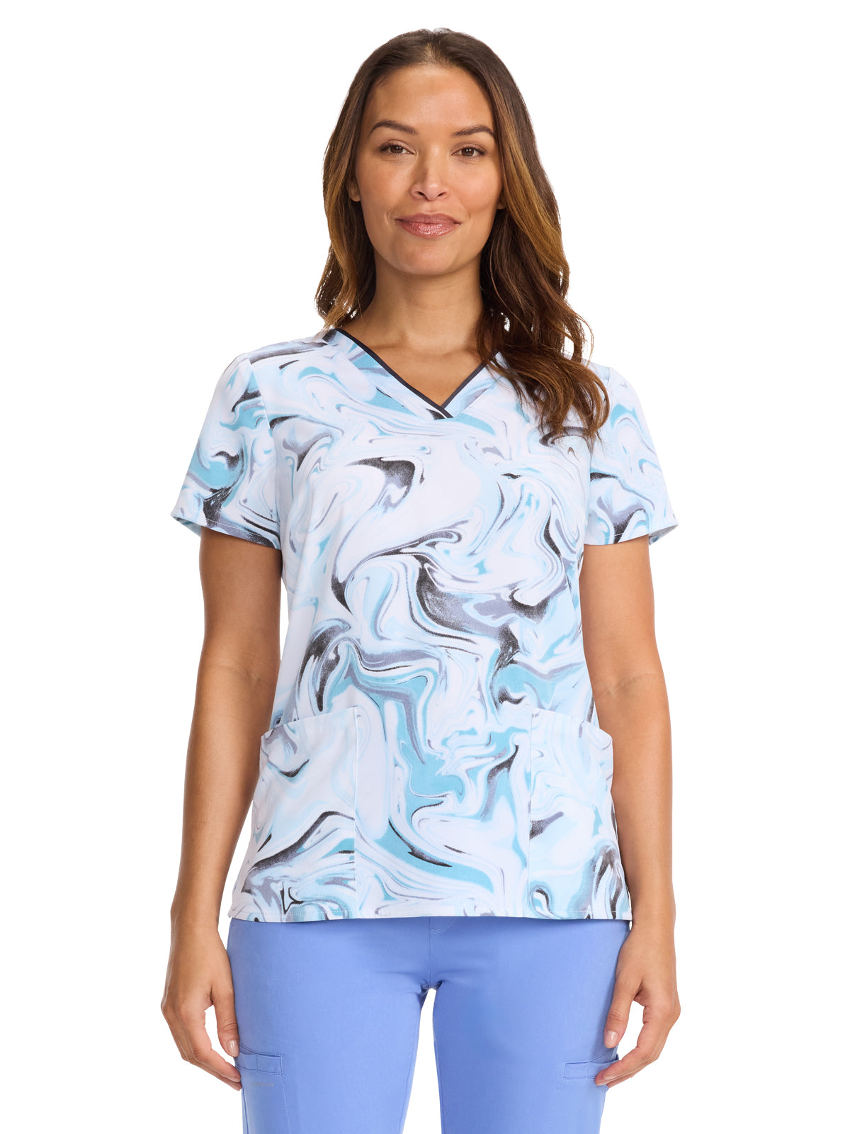 Women's V-Neck Print Top - 2266 - Washed Marble