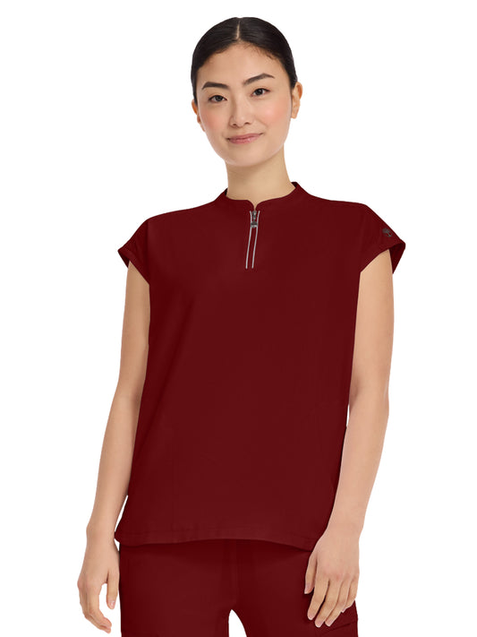 Women's 2-Pocket Sandy Mandarin Collar Top - 2286 - Garnet Red
