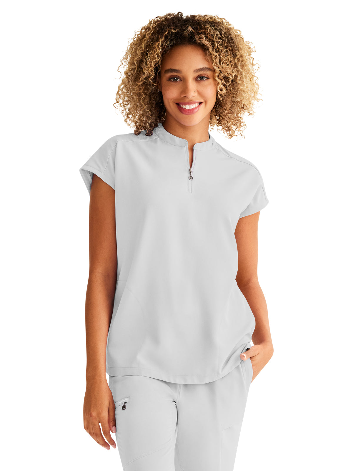 Women's 2-Pocket Sandy Mandarin Collar Top - 2286 - Silver Stone