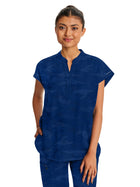 Women's 2-Pocket Journey Camo Mandarin Style Top - 2352 - Navy