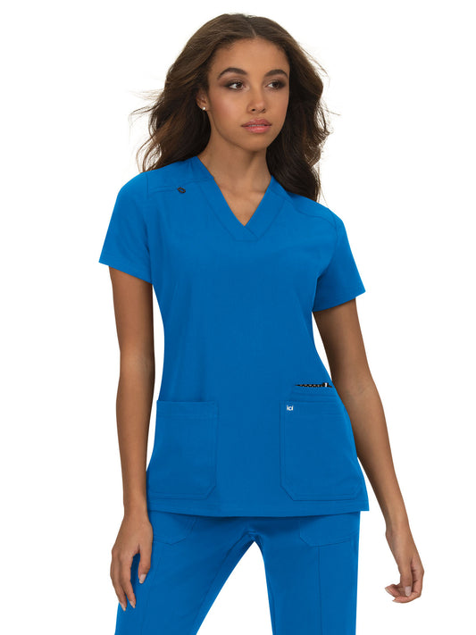 Women's 3-Pocket Wide V-Neck Stretch Hustle and Heart Top