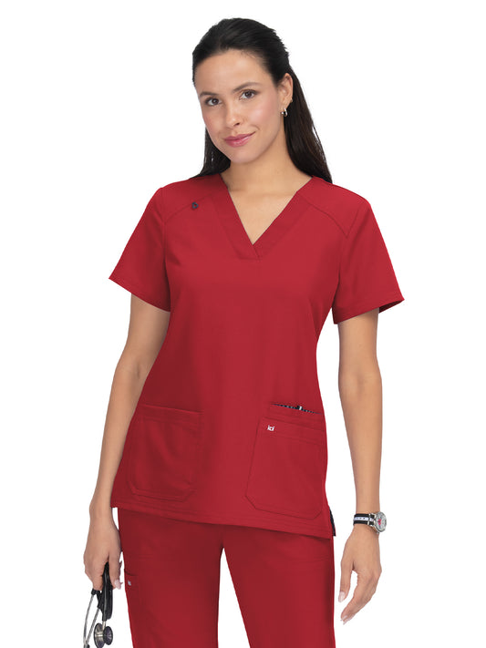 Women's 3-Pocket Wide V-Neck Stretch Hustle and Heart Top