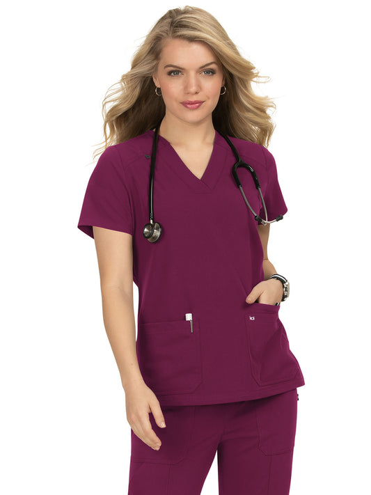 Women's 3-Pocket Wide V-Neck Stretch Hustle and Heart Top