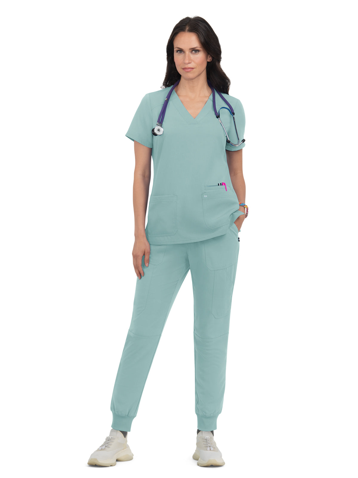 Women's 3-Pocket Wide V-Neck Stretch Hustle and Heart Scrub Top