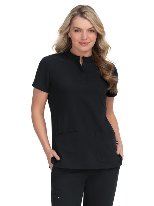 Women's 4-Pocket Zipper-Neck Mandarin Collar Driven Scrub Top