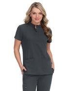 Women's Four-Pocket Zipper-Neck Mandarin Collar Driven Top - 1081 - Charcoal