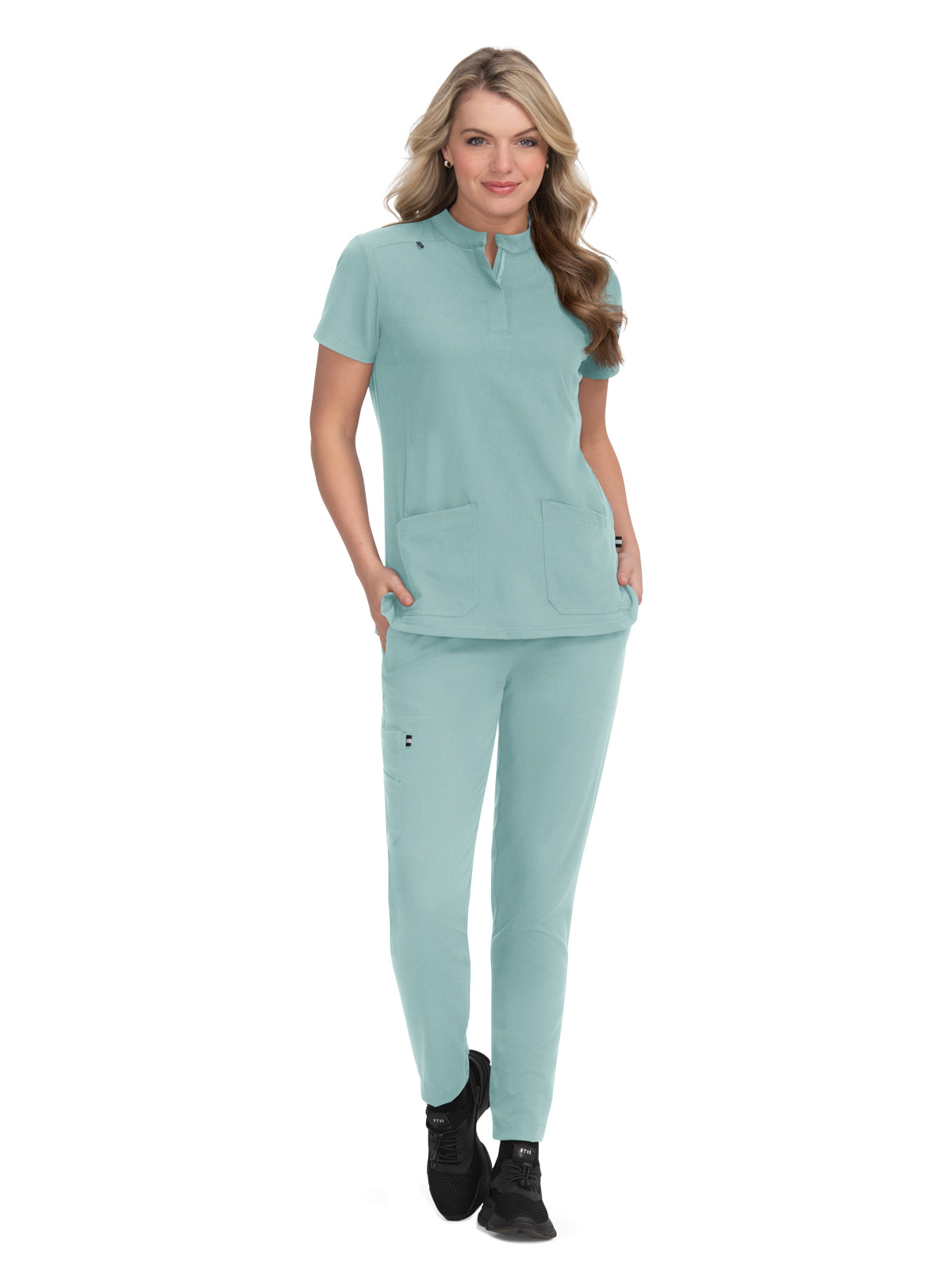 Women's 4-Pocket Zipper-Neck Mandarin Collar Driven Scrub Top