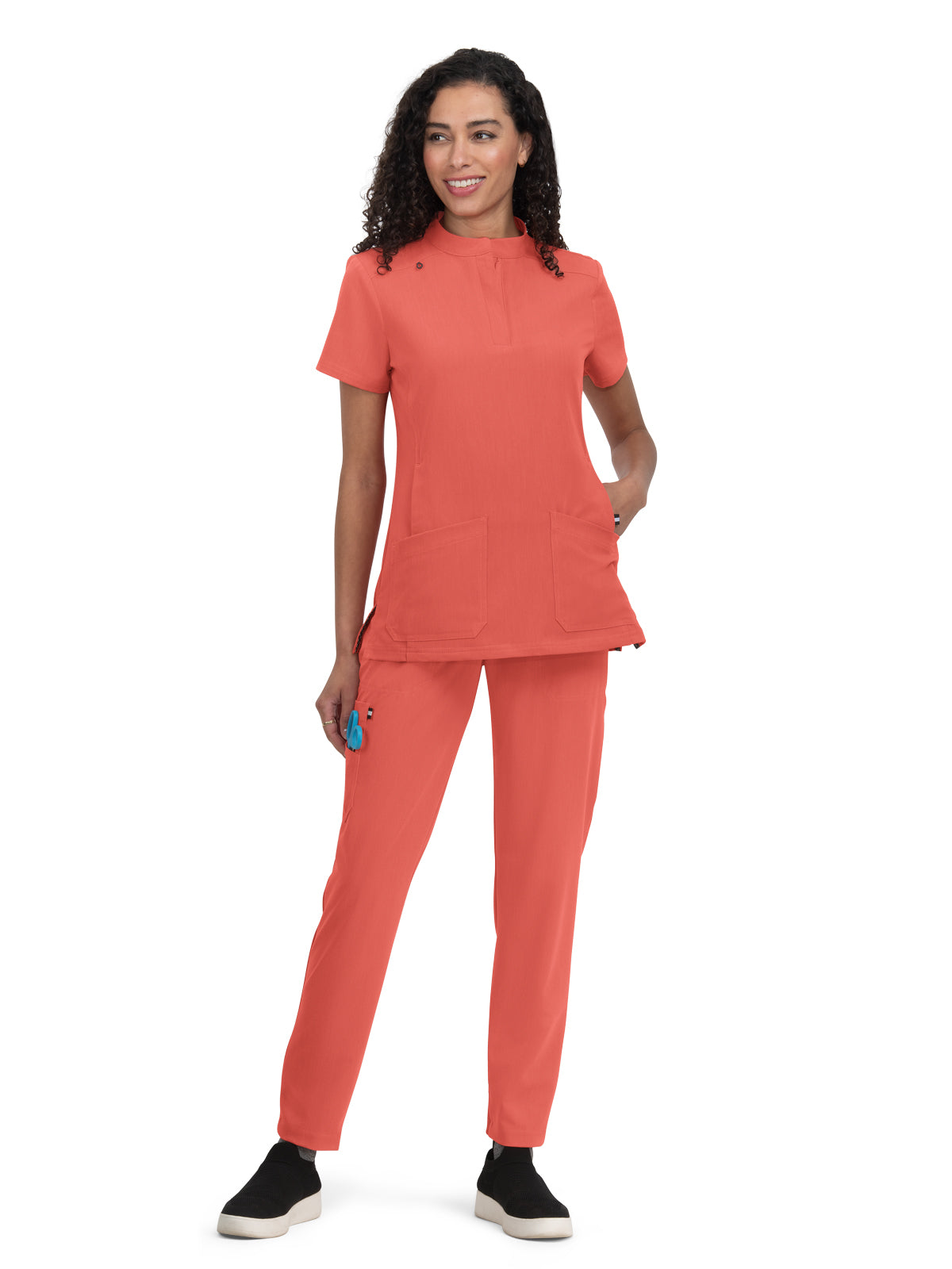 Women's 4-Pocket Zipper-Neck Mandarin Collar Driven Scrub Top