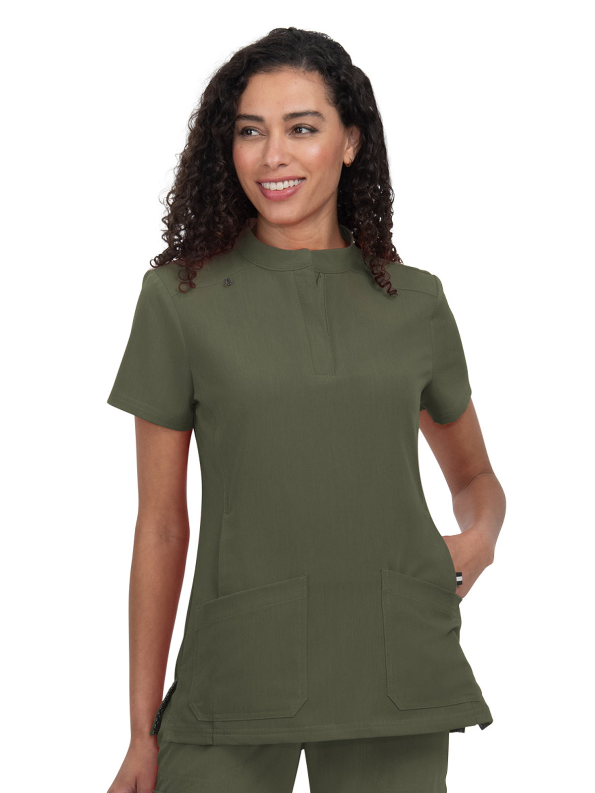 Women's 4-Pocket Zipper-Neck Mandarin Collar Driven Scrub Top