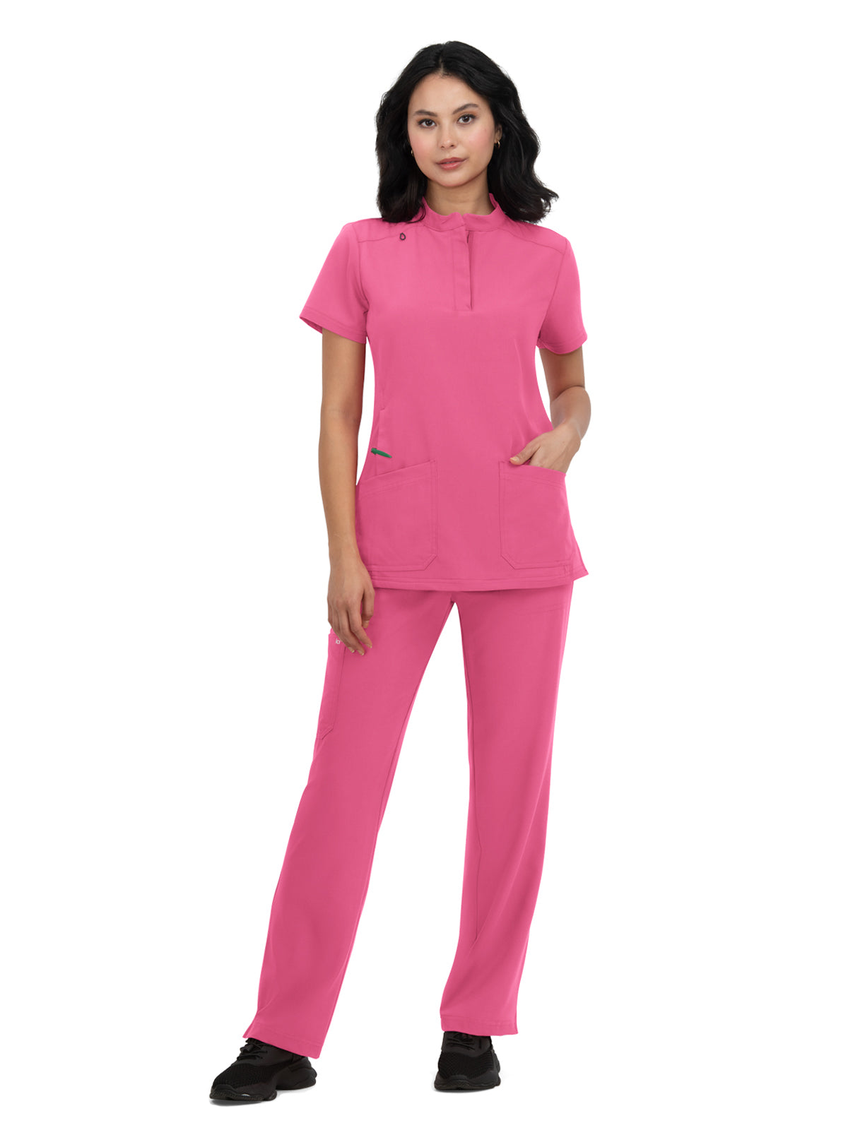 Women's 4-Pocket Zipper-Neck Mandarin Collar Driven Scrub Top