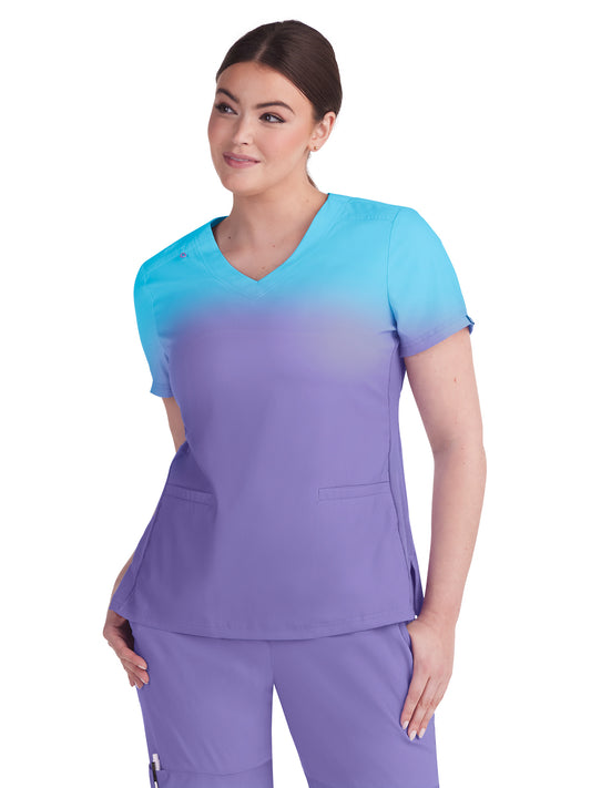 Women's 2-Pocket V-Neck Ombre Print Reclaim Scrub Top