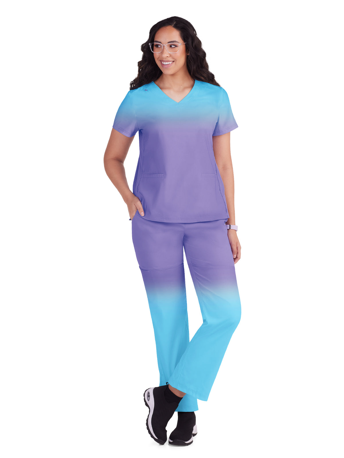 Women's 2-Pocket V-Neck Ombre Print Reclaim Scrub Top