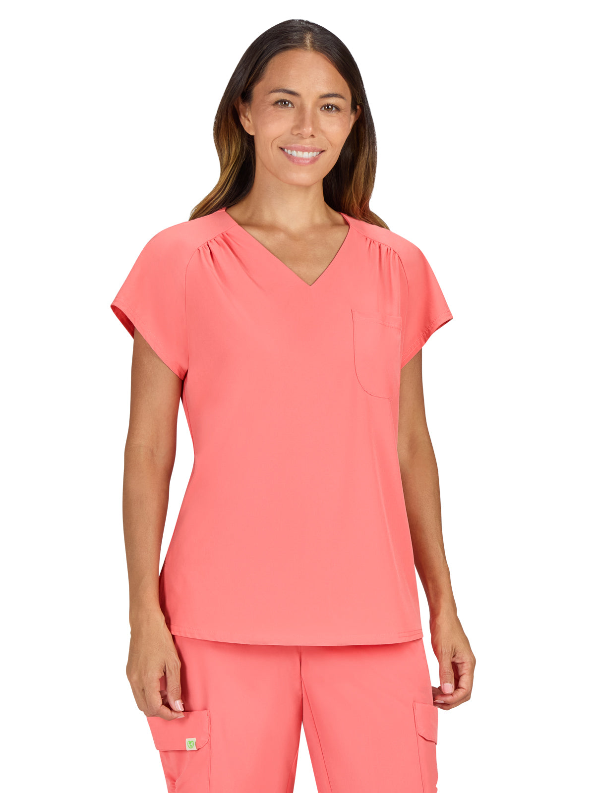 Women's One-Pocket Heart-Shaped Neckline Eco-Friendly Kailani Top - 1118 - Sunset Coral