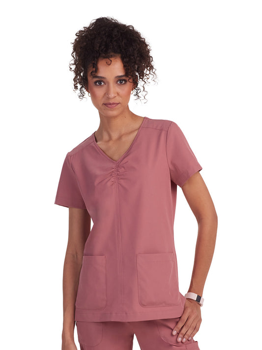 Women's Shirred Chest V-Neck Enik Scrub Top