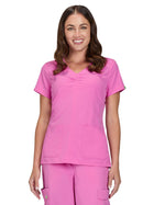 Women's Two-Pocket Shirred Chest V-Neck Enik Top - 1121 - Strawberry Moon