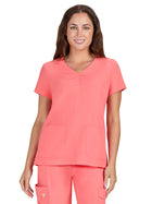 Women's Two-Pocket Shirred Chest V-Neck Enik Top - 1121 - Sunset Coral