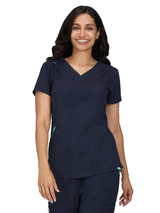 Women's Ribbed V-Neck 4-Pocket Sari Scrub Top