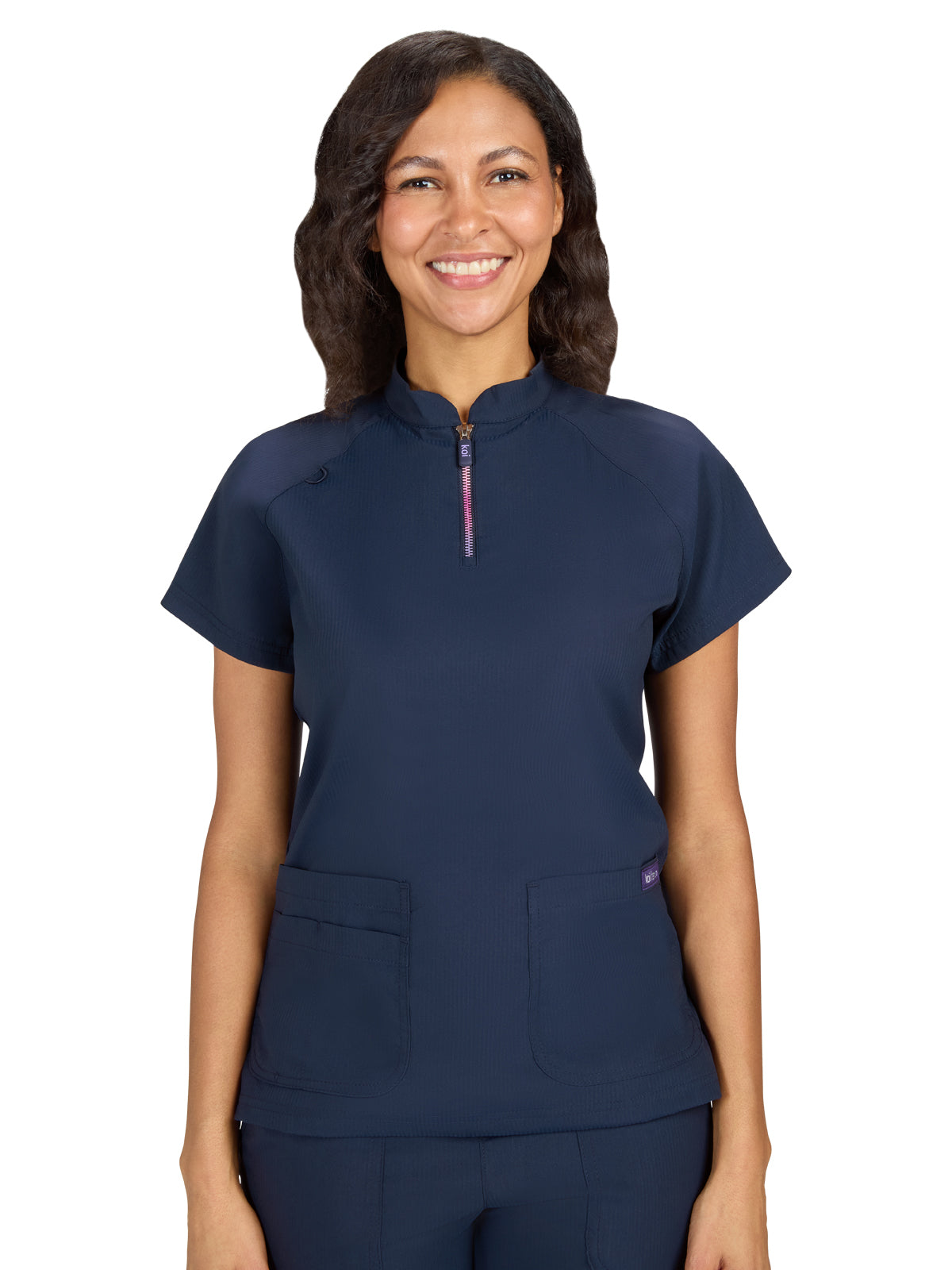 Women's Four-Pocket Ombre Zipper Neck Limited Edition Rena Top - 1130L - Navy