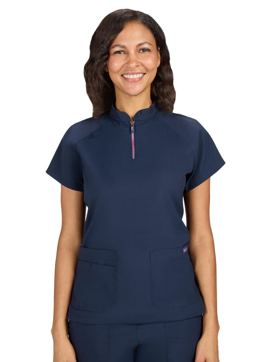 Women's Four-Pocket Ombre Zipper Neck Limited Edition Rena Top - 1130L - Navy