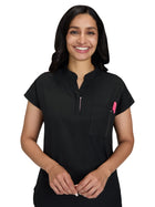 Women's Zipper Neck Combo Chest Pocket Catrin Top - 1131 - Black