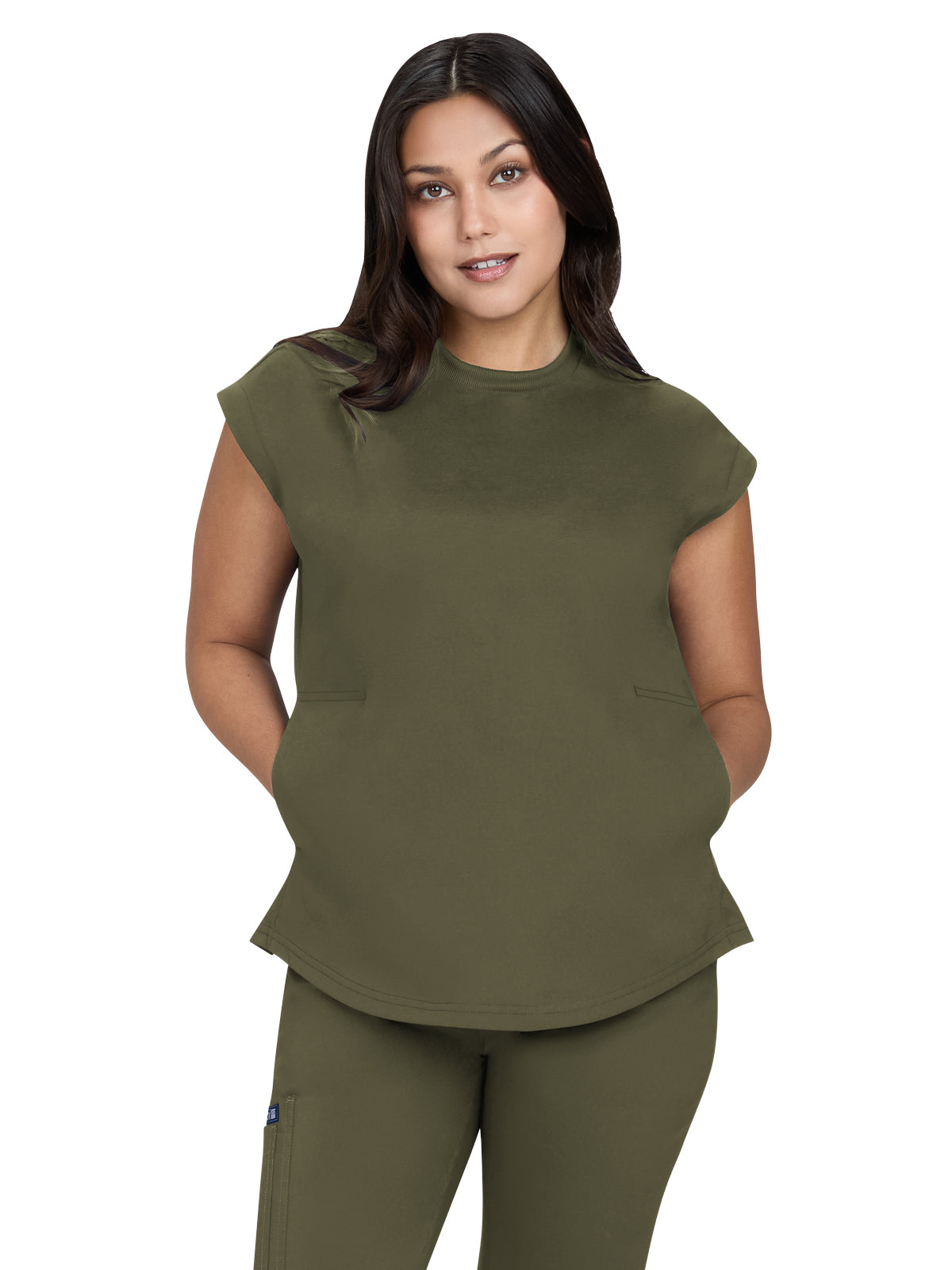 Women’s Two-Pocket Round Neck Scrub Top - 1137 - Olive Green