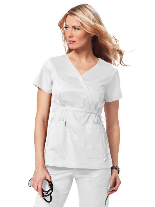 Women's 2-Pocket Adjustable Front-Tie Mock-Wrap Katelyn Scrub Top