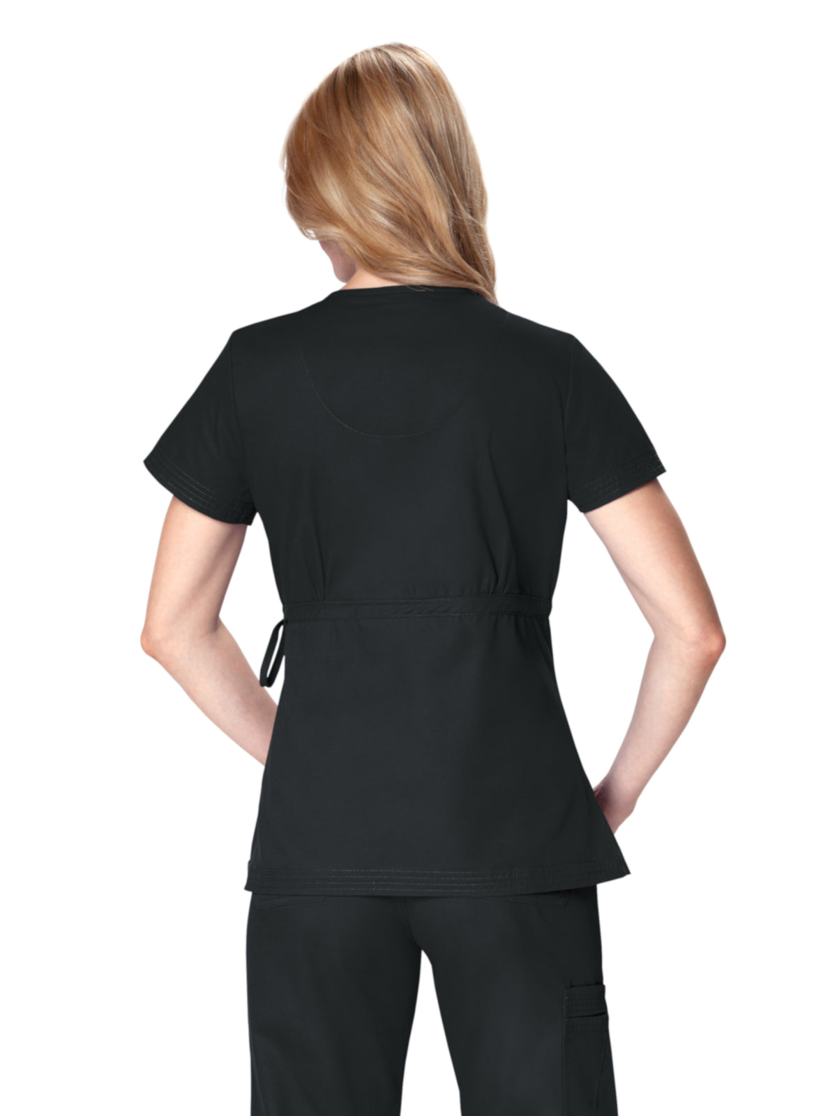 Women's 2-Pocket Adjustable Front-Tie Mock-Wrap Katelyn Scrub Top