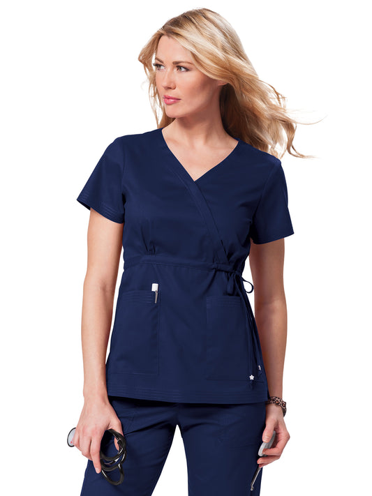 Women's 2-Pocket Adjustable Front-Tie Mock-Wrap Katelyn Scrub Top