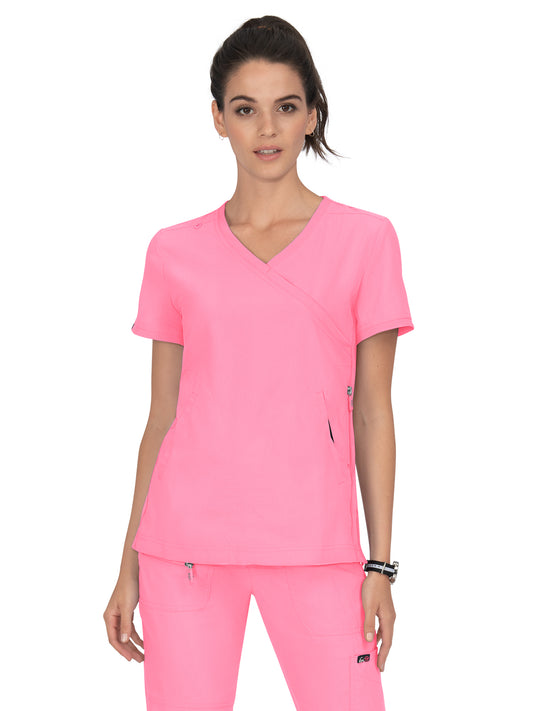 Women's Three-Pocket Mock-Wrap Philosophy Top - 316 - Peony Pink