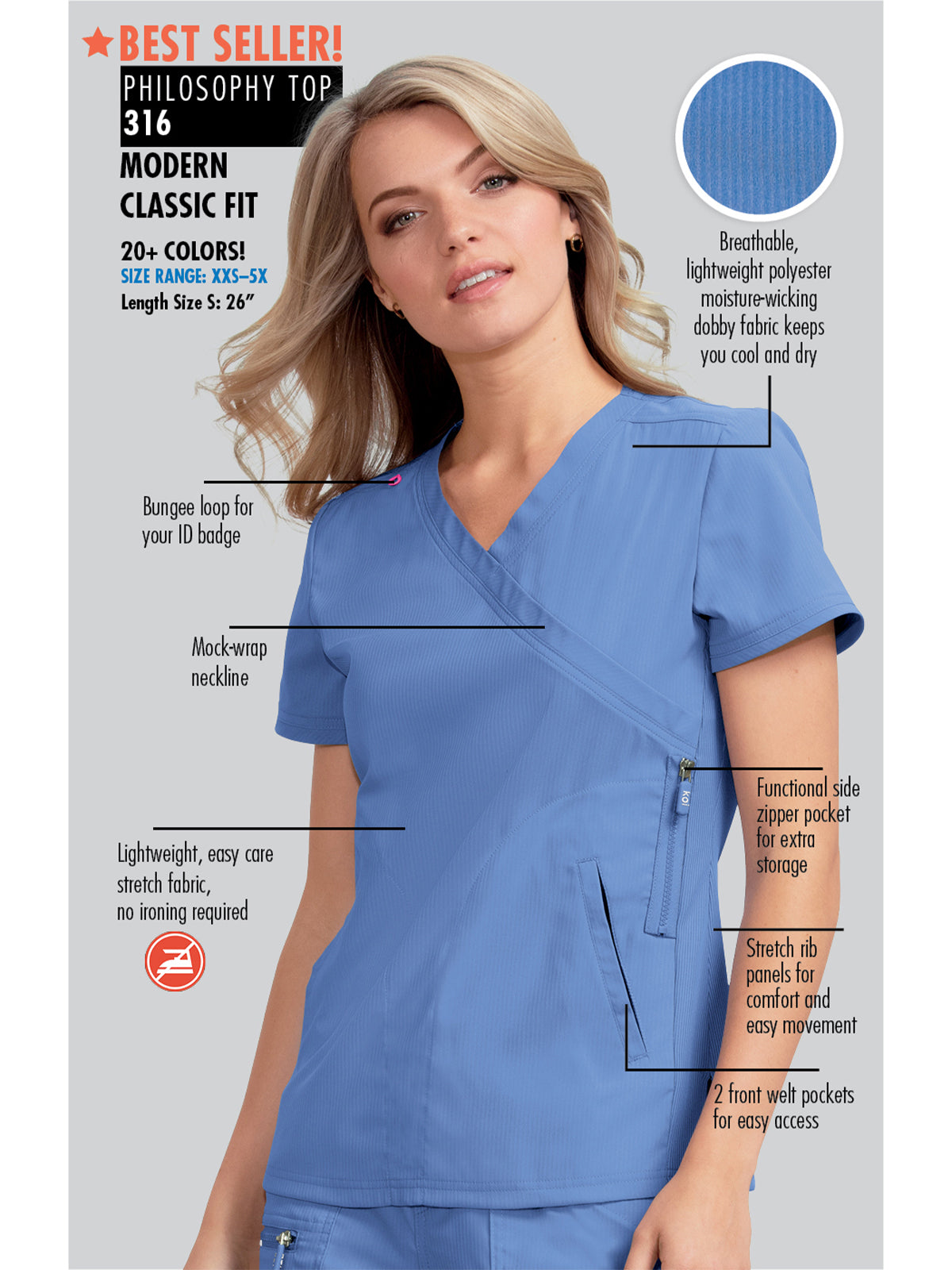 Women's 3-Pocket Mock-Wrap Philosophy Scrub Top