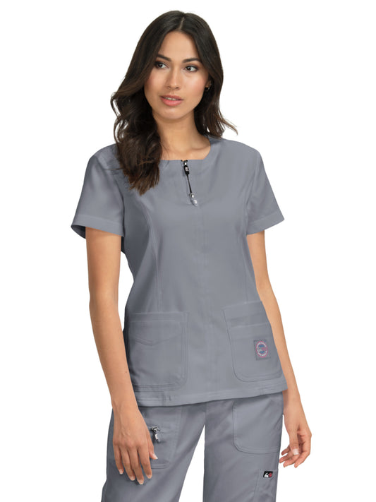 Women's 4-Pocket Zipper Neck Serenity Scrub Top