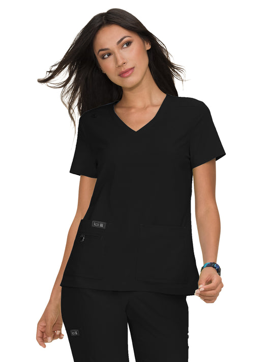 Women's Four-Pocket Stretch V-Neck Becca Top - 373 - Black