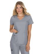 Women's Four-Pocket Stretch V-Neck Becca Top - 373 - Platinum Grey