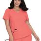 Women's Four-Pocket Stretch V-Neck Becca Top - 373 - Coral