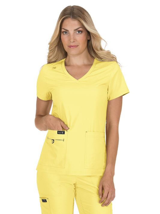 Women's Four-Pocket Stretch V-Neck Becca Top - 373 - Sunshine