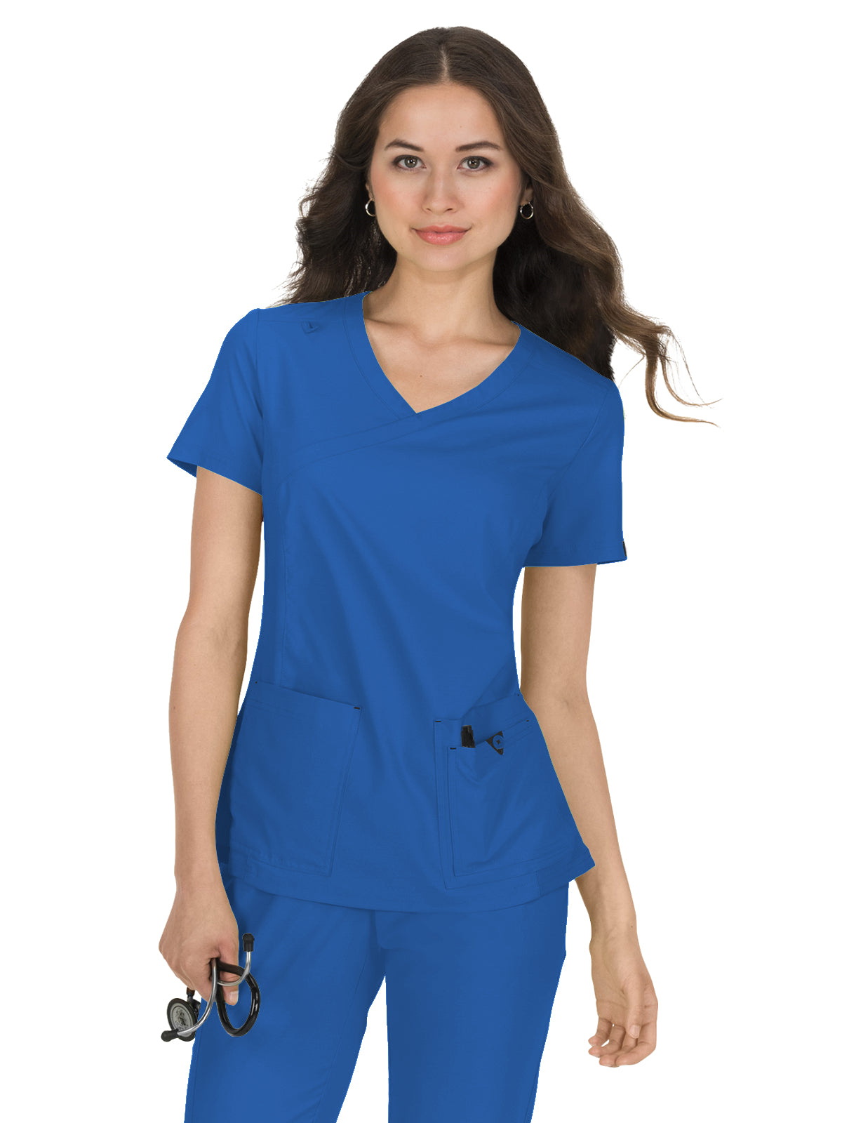Women's Four-Pocket Mock-Wrap Neck Katie Top - 374 - Royal Blue