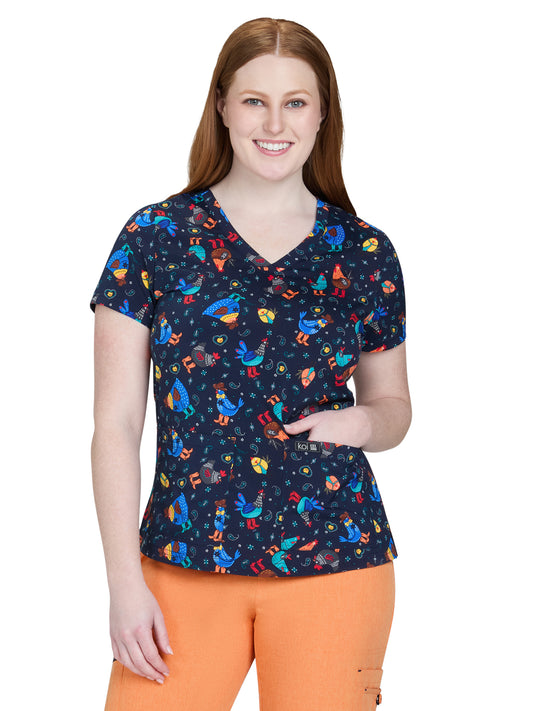 Women's Two-Pocket Athletic-Inspired, Breathable Mesh Leslie Top - 384PR - Cowboy Chicken