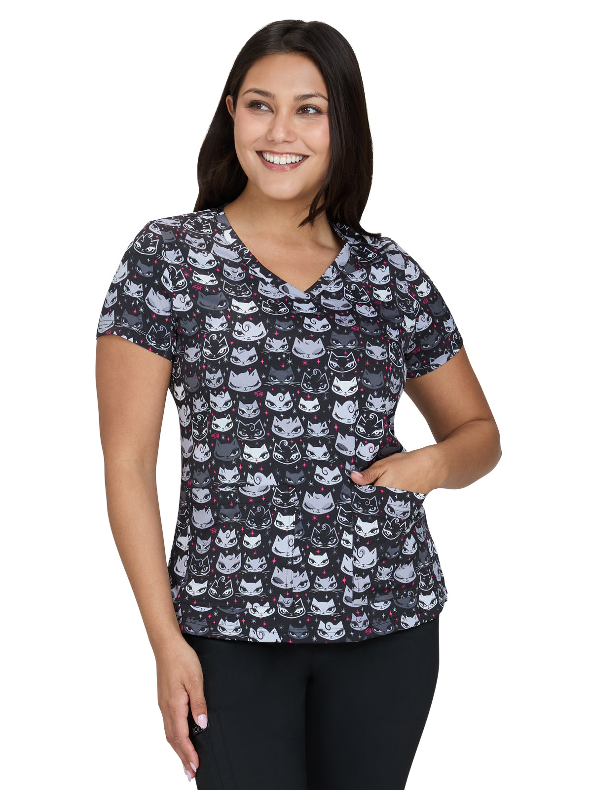 Women's Two-Pocket Print Top - 384PRA - Billy Cat