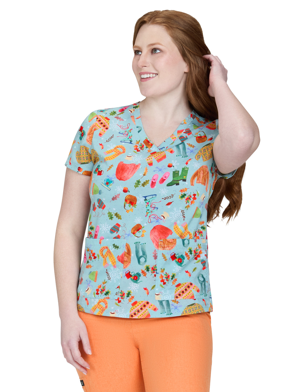 Women's Two-Pocket Print Top - 384PRA - Tis The Season