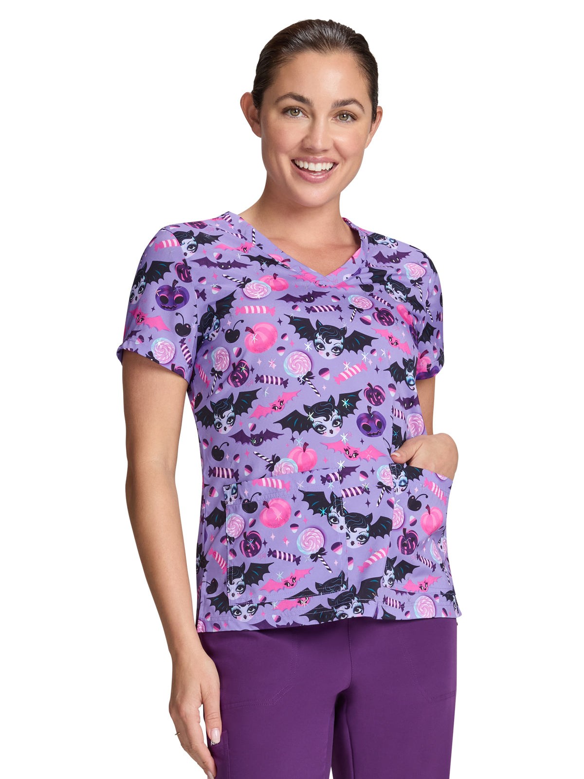 Women's Two-Pocket Print Top - 384PRA - Vampire Bat Dolly