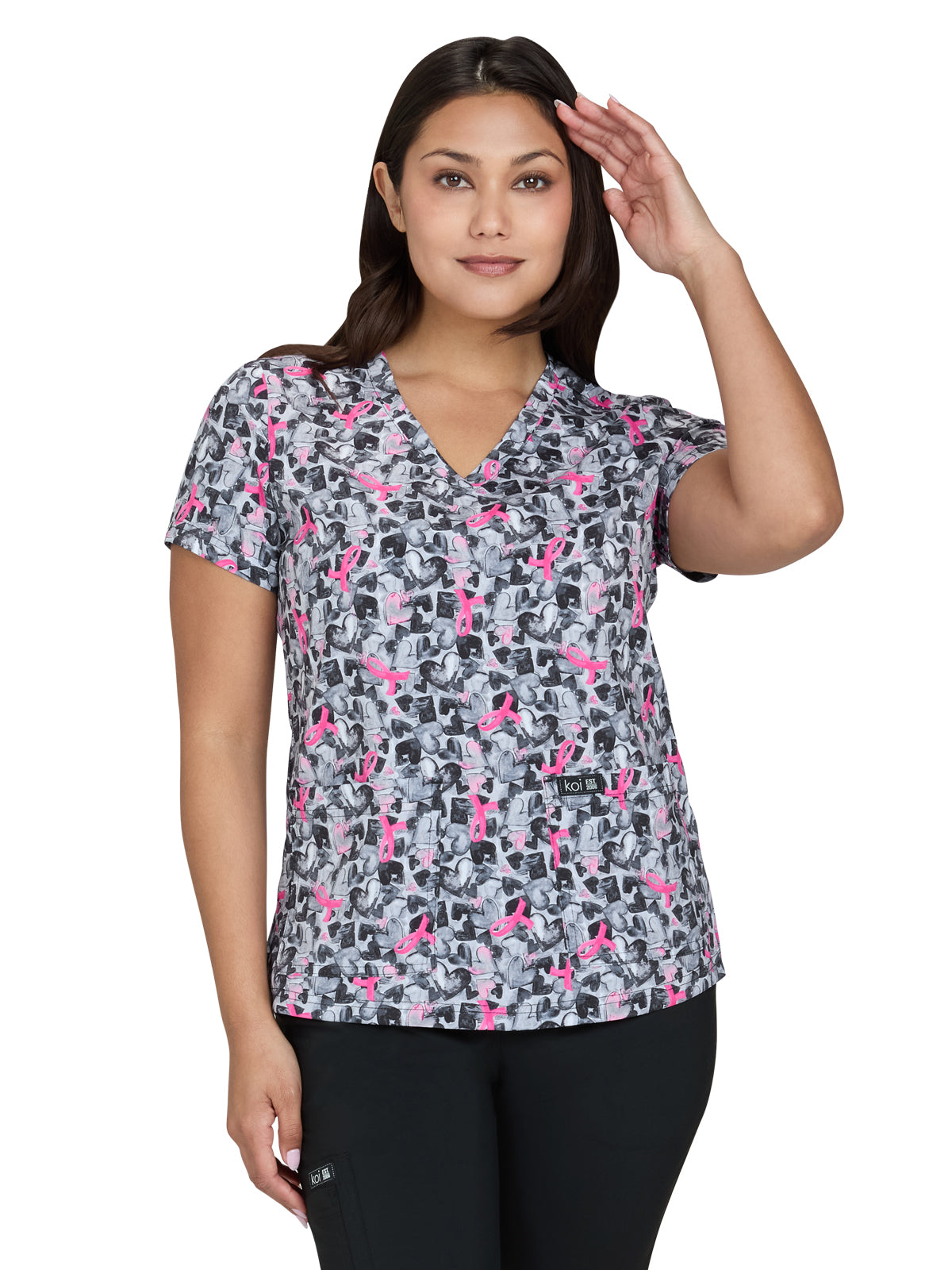 Women's Two-Pocket Athletic-Inspired, Breathable Mesh Leslie Top - 384PRM - Ink Hearts