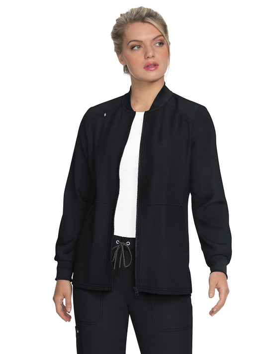 Women's Four-Pocket Zipper Front Stretch Always in Motion Jacket - 458 - Black