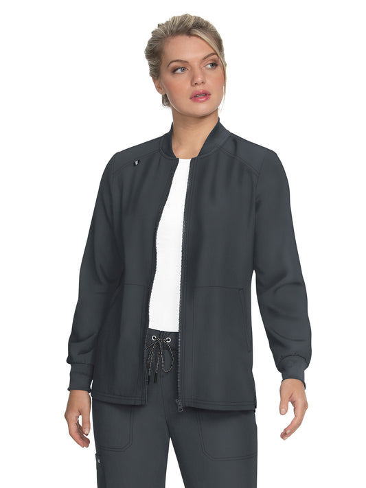 Women's Four-Pocket Zipper Front Stretch Always in Motion Jacket - 458 - Charcoal