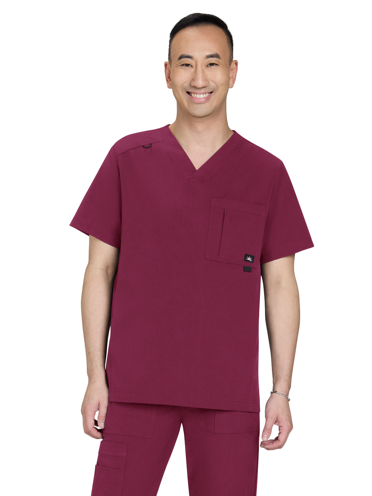 Men's Four-Pocket V-Neck Caldwell Scrub Top - 674 - Wine