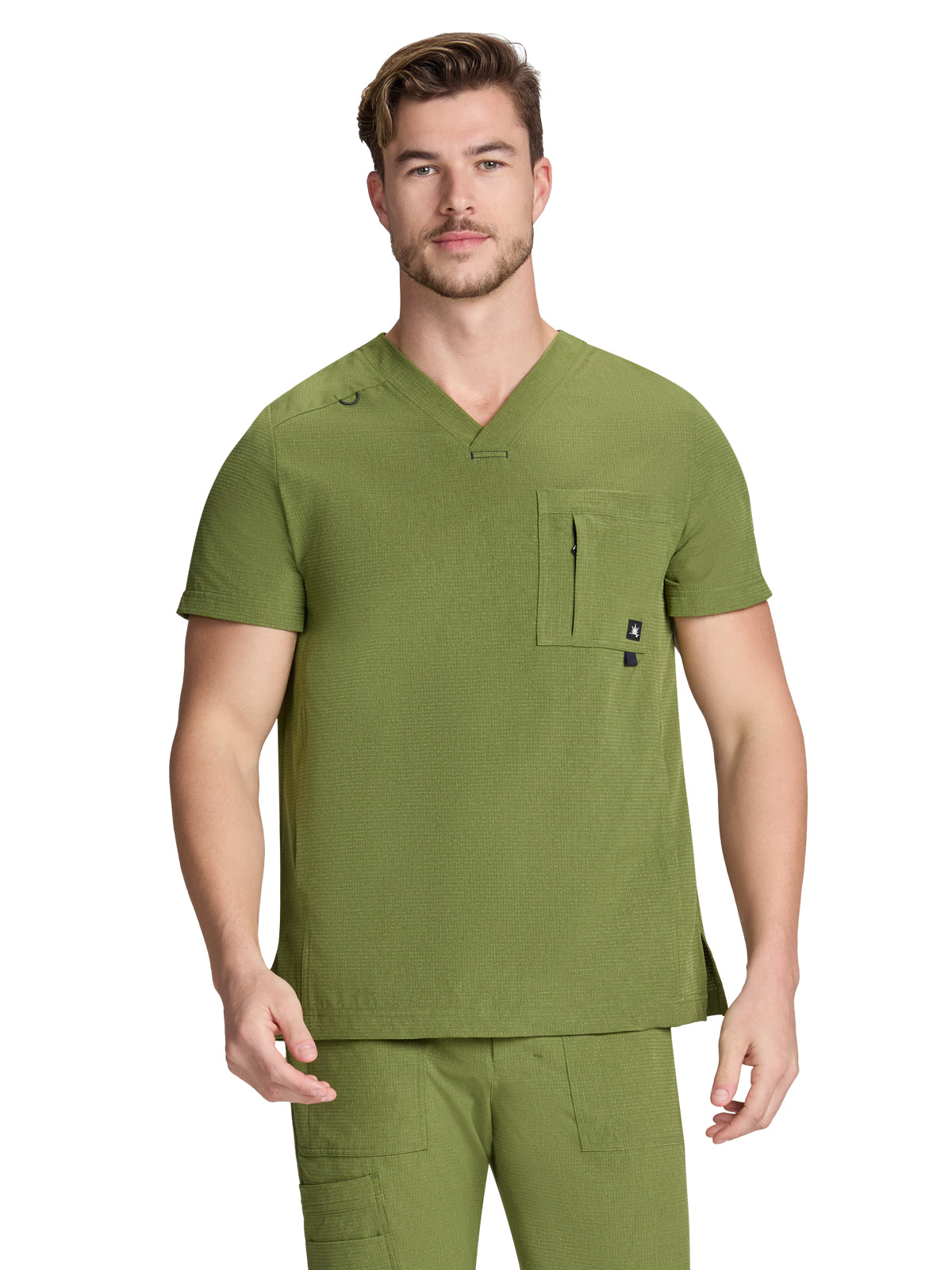 Men's Four-Pocket V-Neck Caldwell Scrub Top - 674 - Martini Olive