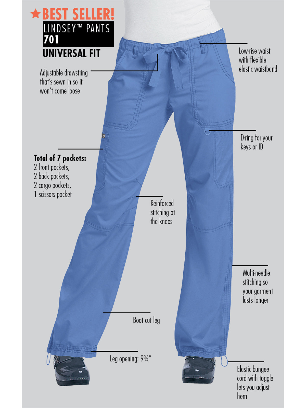 Women's 7-Pocket Adjustable Drawstring Lindsey Cargo Pant