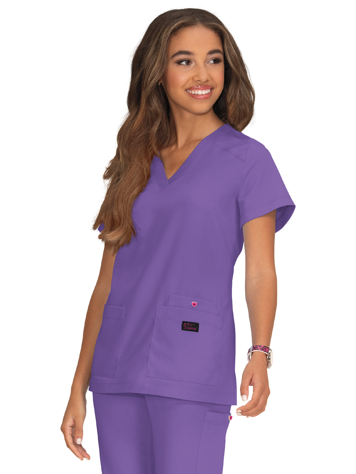 Women's 3-Pocket Snap-Button Placket V-Neck Freesia Scrub Top