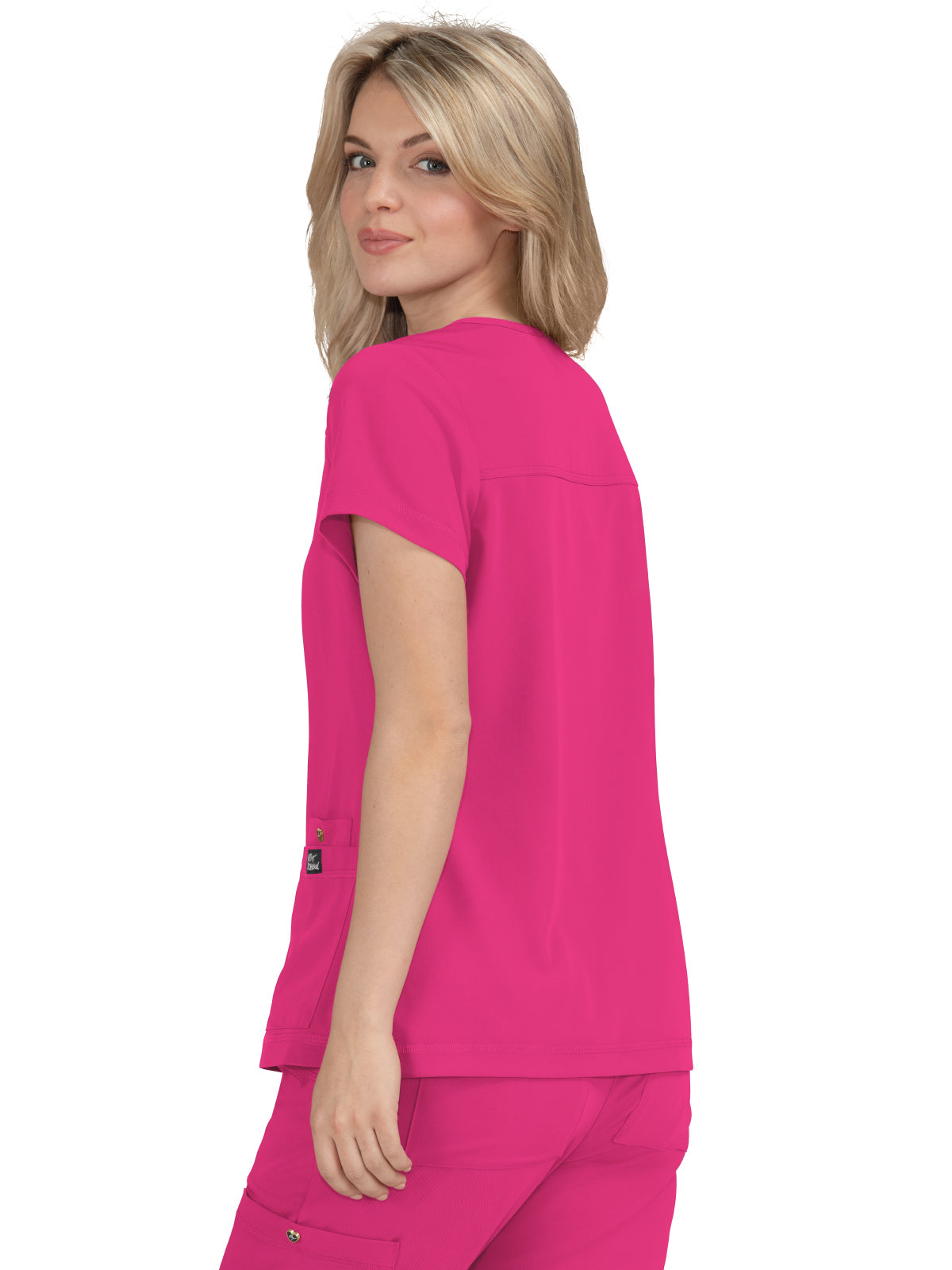 Women's 3-Pocket Snap-Button Placket V-Neck Freesia Scrub Top