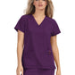 Women's Three-Pocket Snap-Button Placket V-Neck Freesia Top - B101 - Eggplant